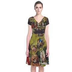 Heronimus Bosch Ship Of Fools Hieronymus Bosch The Garden Of Earthly Delights (closeup) 3 Short Sleeve Front Wrap Dress by impacteesstreetwearthree