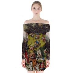 Heronimus Bosch Ship Of Fools Hieronymus Bosch The Garden Of Earthly Delights (closeup) 3 Long Sleeve Off Shoulder Dress by impacteesstreetwearthree