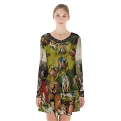 Heronimus Bosch Ship Of Fools Hieronymus Bosch The Garden Of Earthly Delights (closeup) 3 Long Sleeve Velvet V-neck Dress