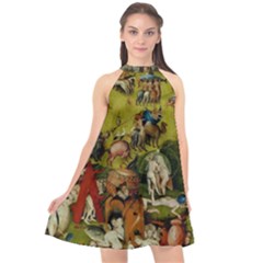 Heronimus Bosch Ship Of Fools Hieronymus Bosch The Garden Of Earthly Delights (closeup) 3 Halter Neckline Chiffon Dress 