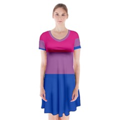 Bisexual Pride Flag Bi Lgbtq Flag Short Sleeve V-neck Flare Dress