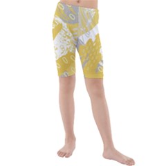 Ochre Yellow And Grey Abstract Kids  Mid Length Swim Shorts by charliecreates