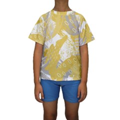 Ochre Yellow And Grey Abstract Kids  Short Sleeve Swimwear by charliecreates