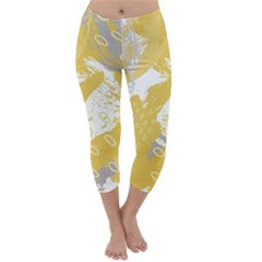 Ochre Yellow And Grey Abstract Capri Winter Leggings  by charliecreates