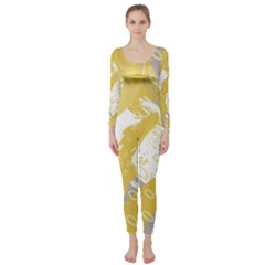 Ochre Yellow And Grey Abstract Long Sleeve Catsuit