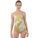 Ochre yellow and grey abstract Cut-Out Back One Piece Swimsuit View1