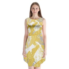 Ochre Yellow And Grey Abstract Sleeveless Chiffon Dress  