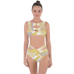 Ochre Yellow And Grey Abstract Bandaged Up Bikini Set 