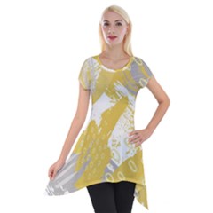 Ochre Yellow And Grey Abstract Short Sleeve Side Drop Tunic