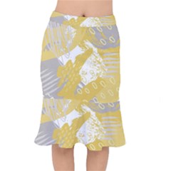 Ochre Yellow And Grey Abstract Short Mermaid Skirt