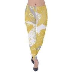 Ochre Yellow And Grey Abstract Velvet Leggings by charliecreates