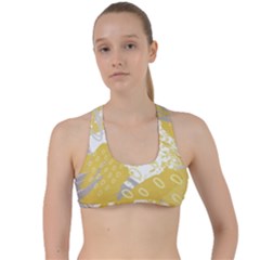 Ochre Yellow And Grey Abstract Criss Cross Racerback Sports Bra by charliecreates