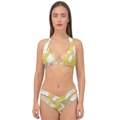 Ochre Yellow And Grey Abstract Double Strap Halter Bikini Set by charliecreates