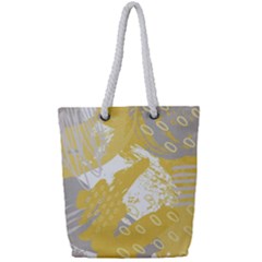 Ochre Yellow And Grey Abstract Full Print Rope Handle Tote (small)