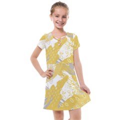 Ochre Yellow And Grey Abstract Kids  Cross Web Dress by charliecreates