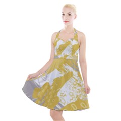 Ochre Yellow And Grey Abstract Halter Party Swing Dress  by charliecreates