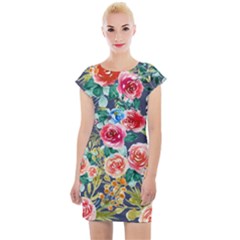 Watercolour Floral  Cap Sleeve Bodycon Dress by charliecreates