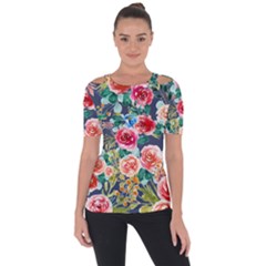 Watercolour Floral  Shoulder Cut Out Short Sleeve Top by charliecreates