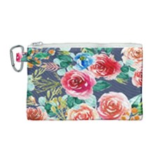 Watercolour Floral  Canvas Cosmetic Bag (medium) by charliecreates