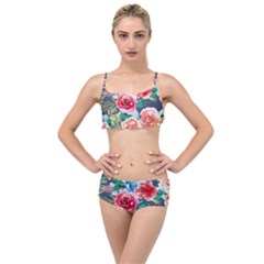 Watercolour Floral  Layered Top Bikini Set by charliecreates