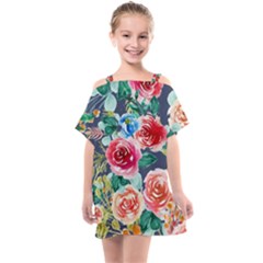 Watercolour Floral  Kids  One Piece Chiffon Dress by charliecreates