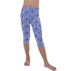 Floral Pattern Kids  Lightweight Velour Capri Leggings 