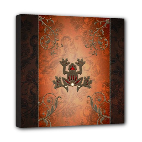 Beautiful Elegant Decorative Frog On Vintage Background Mini Canvas 8  X 8  (stretched) by FantasyWorld7