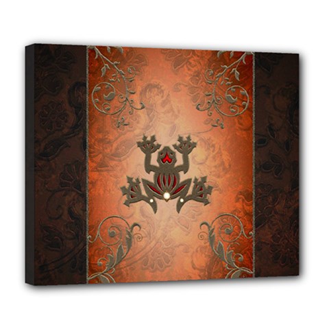 Beautiful Elegant Decorative Frog On Vintage Background Deluxe Canvas 24  X 20  (stretched) by FantasyWorld7