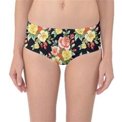 Flowers Watercolor Mid-waist Bikini Bottoms by ArtworkByPatrick