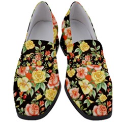 Flowers Watercolor Women s Chunky Heel Loafers by ArtworkByPatrick