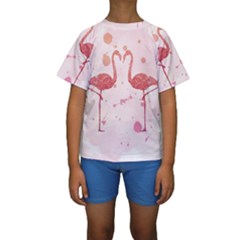 Pink Watercolour Flamingo Kids  Short Sleeve Swimwear by charliecreates