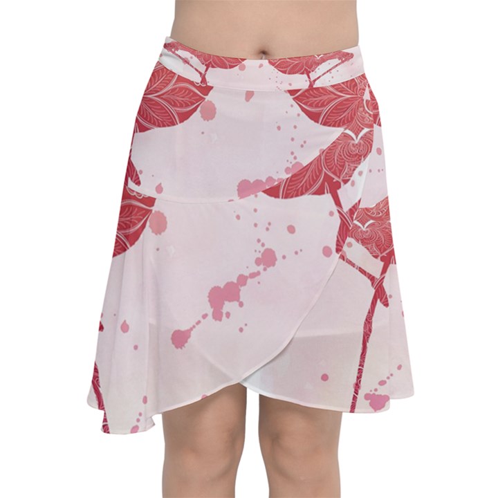 Pink watercolour flamingo Chiffon Wrap Front Skirt