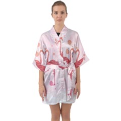 Pink Watercolour Flamingo Quarter Sleeve Kimono Robe by charliecreates