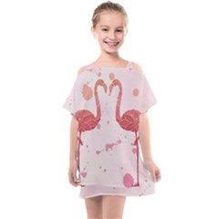 Pink Watercolour Flamingo Kids  One Piece Chiffon Dress by charliecreates