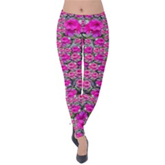 From The Sky Came Flowers In Peace Velvet Leggings by pepitasart