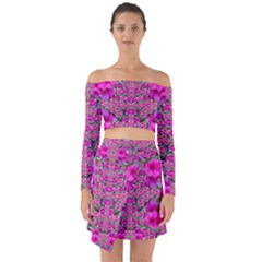 From The Sky Came Flowers In Peace Off Shoulder Top With Skirt Set