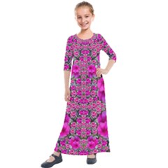 From The Sky Came Flowers In Peace Kids  Quarter Sleeve Maxi Dress by pepitasart