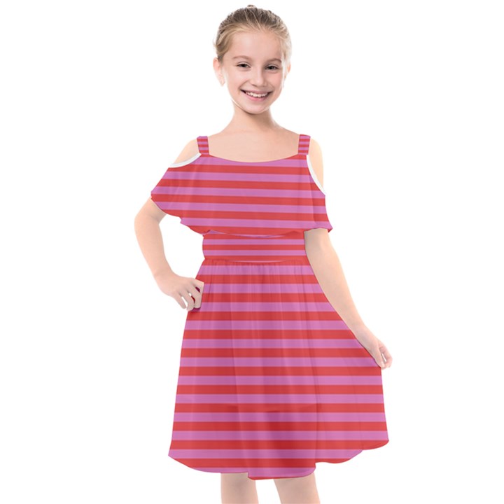 Love Sick - Bubblegum Pink Stripes Kids  Cut Out Shoulders Chiffon Dress