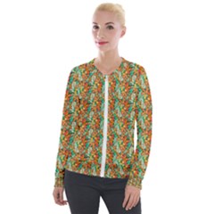 Floral Pattern 1 Velour Zip Up Jacket