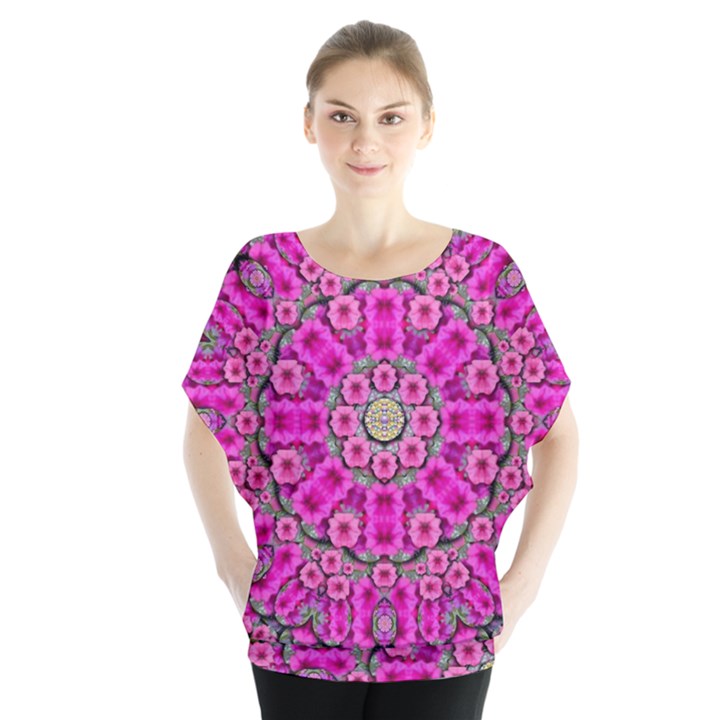 From The Sky Came Flowers In Calm Bohemian Peace Batwing Chiffon Blouse