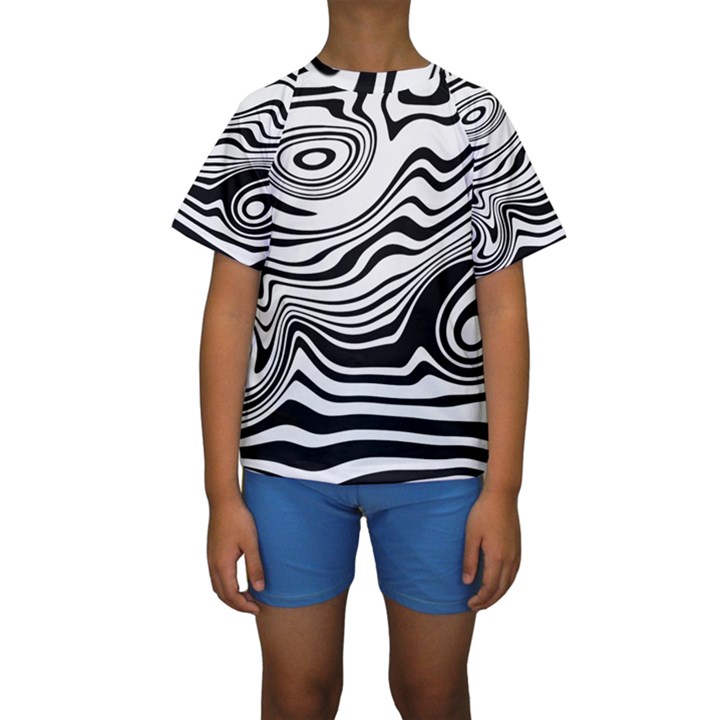 Lines Abstract Distorted Texture Kids  Short Sleeve Swimwear