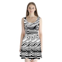 Lines Abstract Distorted Texture Split Back Mini Dress 