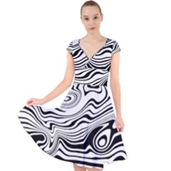 Lines Abstract Distorted Texture Cap Sleeve Front Wrap Midi Dress