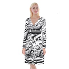 Lines Abstract Distorted Texture Long Sleeve Velvet Front Wrap Dress