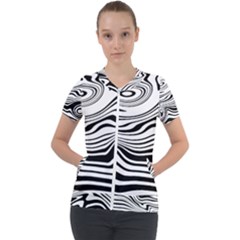 Lines Abstract Distorted Texture Short Sleeve Zip Up Jacket