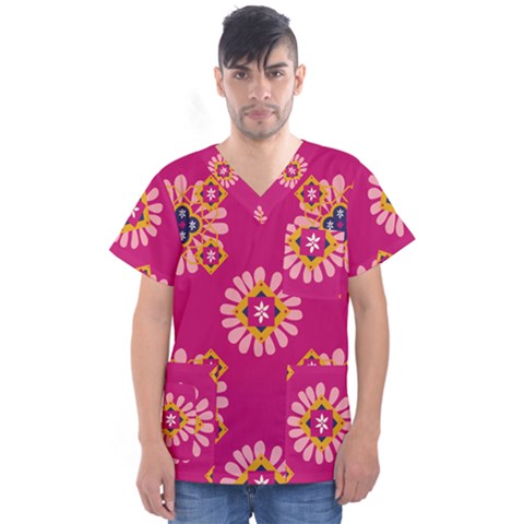 Morroco Tile Traditional Marrakech Men s V-neck Scrub Top by Pakrebo