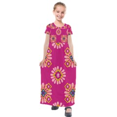 Morroco Tile Traditional Marrakech Kids  Short Sleeve Maxi Dress by Pakrebo