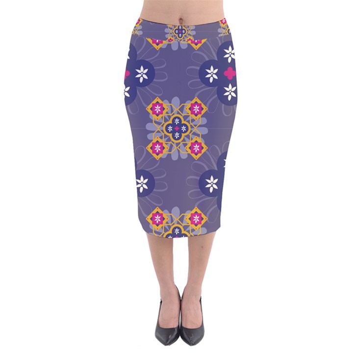 Morocco Tile Traditional Marrakech Velvet Midi Pencil Skirt