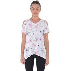 Floral Pattern Background Cut Out Side Drop Tee by Pakrebo