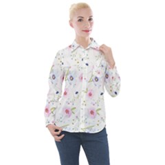 Floral Pattern Background Women s Long Sleeve Pocket Shirt